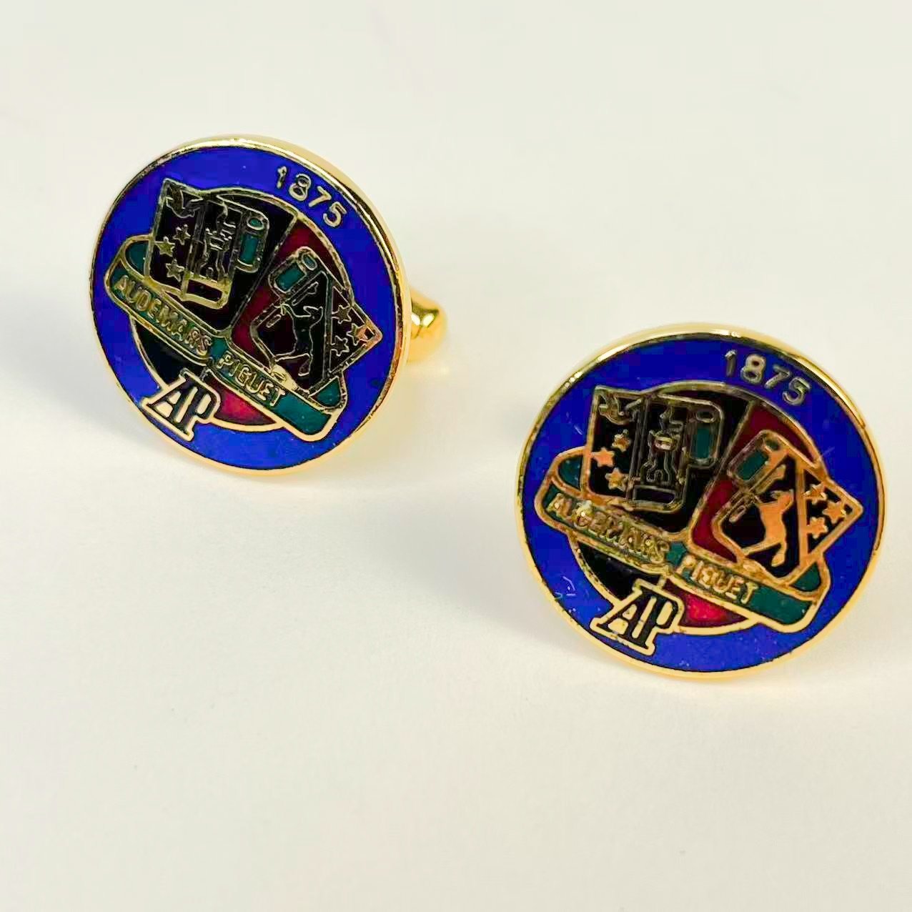 Audemars Piguet 1875 Blue Enamel Heritage Crest Cufflinks with Box